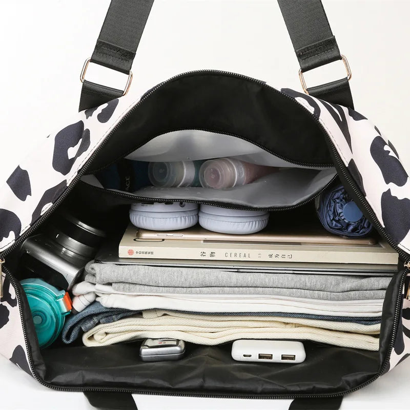 Large Capacity Travel Bag Wet Dry Shoulder Luggage Handbag Leisure Sports Fitness Bag Leopard Print Beach Bags Women's Backpack