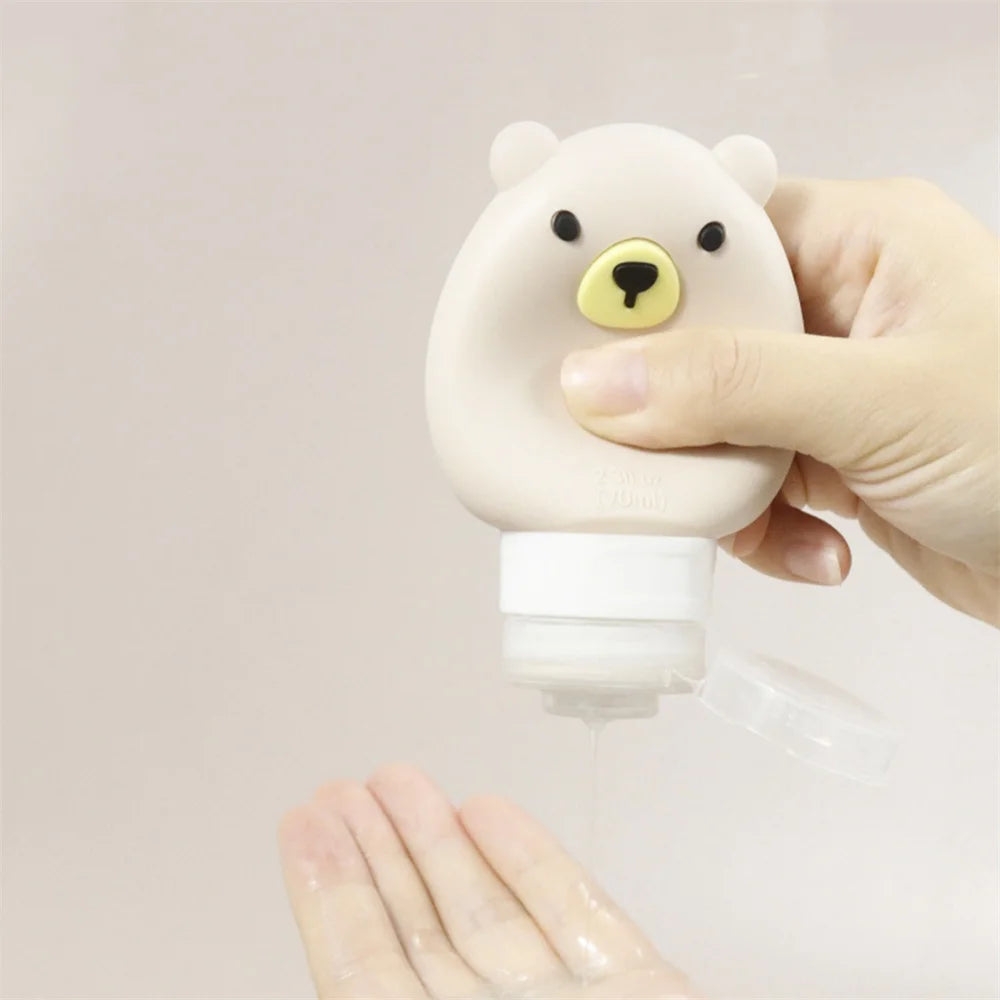 70ml Silicone Lotion Dispenser Bottle Cartoon Bear Portable Travel Empty Pump Bottle Shampoo Facial Skin Care Refillable Bottles