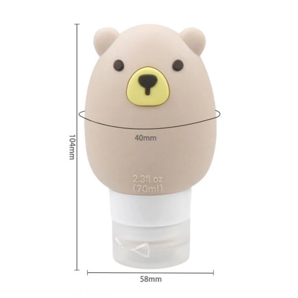 70ml Silicone Lotion Dispenser Bottle Cartoon Bear Portable Travel Empty Pump Bottle Shampoo Facial Skin Care Refillable Bottles