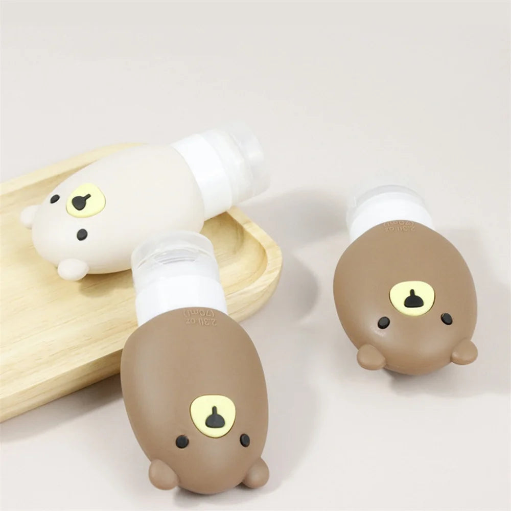 70ml Silicone Lotion Dispenser Bottle Cartoon Bear Portable Travel Empty Pump Bottle Shampoo Facial Skin Care Refillable Bottles