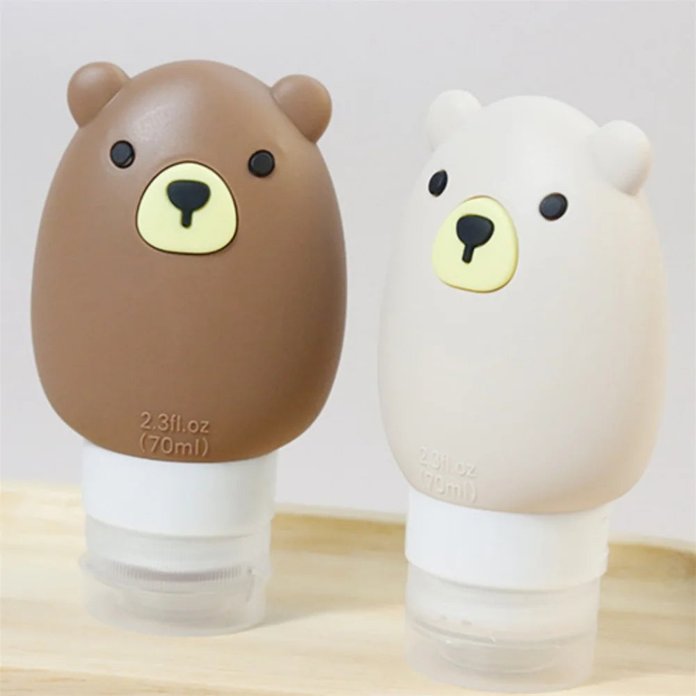 70ml Silicone Lotion Dispenser Bottle Cartoon Bear Portable Travel Empty Pump Bottle Shampoo Facial Skin Care Refillable Bottles