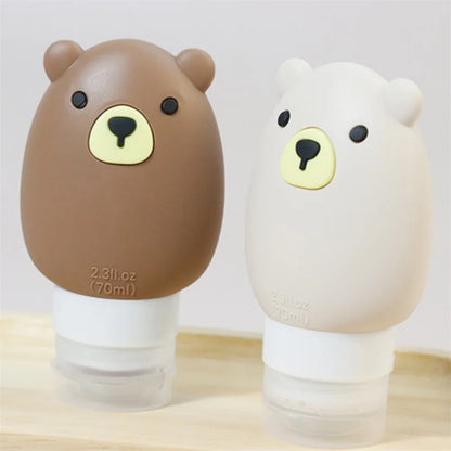 70ml Silicone Lotion Dispenser Bottle Cartoon Bear Portable Travel Empty Pump Bottle Shampoo Facial Skin Care Refillable Bottles